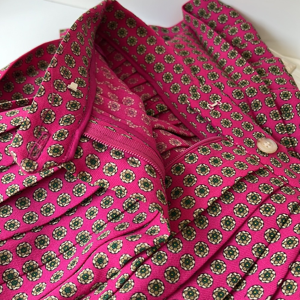 Vintage 80's Ralph Lauren 100% Wool Midi Pleated Medallion Skirt Pink Size 6 USA - Picture 5 of 12